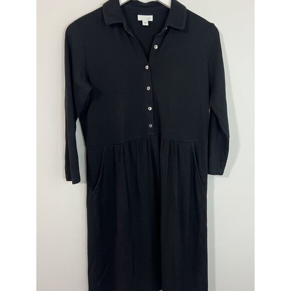 J. Jill Black Knit Shirt Collared Elastic Waist Front Button Dress Size XS - Picture 4 of 9